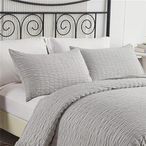 img 2 attached to 🌟 ZEIMON Light Grey Seersucker Queen Duvet Cover Set - Soft Microfiber Textured 3-Piece with Zipper Closure and Corner Ties - Includes 1 Duvet Cover & 2 Pillow Cases (Light Grey, Queen)