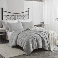 🌟 zeimon light grey seersucker queen duvet cover set - soft microfiber textured 3-piece with zipper closure and corner ties - includes 1 duvet cover & 2 pillow cases (light grey, queen) logo