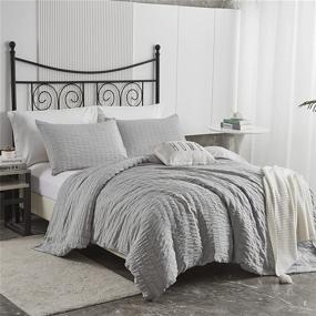 img 4 attached to 🌟 ZEIMON Light Grey Seersucker Queen Duvet Cover Set - Soft Microfiber Textured 3-Piece with Zipper Closure and Corner Ties - Includes 1 Duvet Cover & 2 Pillow Cases (Light Grey, Queen)