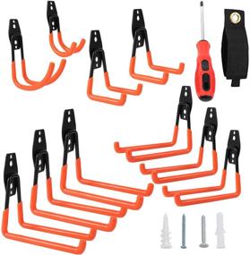 img 4 attached to 🔑 Orange Heavy Duty Garage Hooks for Bikes, Ladder, Hoses, Extension & Power Tools – Wall Hanging Storage Hook with Easy Installation – Garage Hangers for Organizing and Storage