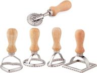 🍝 5-piece ravioli stamp and cutter set with roller wheel and wooden handle - ideal for italian dumplings, spaghetti, lasagna, and pies logo