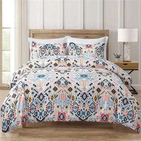img 4 attached to 🛏️ Full/Queen Boho Duvet Cover Set - Soft White Microfiber Comforter Cover with 2 Pillow Shams - Breathable & Durable Bohemian Bedding Set (No Comforter Included)