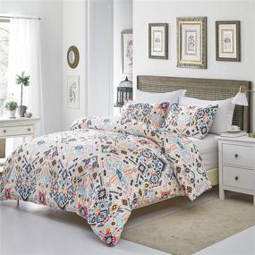 img 3 attached to 🛏️ Full/Queen Boho Duvet Cover Set - Soft White Microfiber Comforter Cover with 2 Pillow Shams - Breathable & Durable Bohemian Bedding Set (No Comforter Included)
