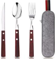 🍴 premium stainless steel travel utensils set with case - eco-friendly & healthy 3pc full size fork, spoon | reusable & portable utensils with case logo