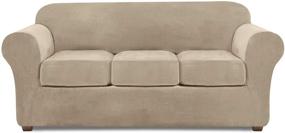 img 4 attached to NORTHERN BROTHERS Velvet Couch Covers for 3 Cushion Couch Sofa Stretch - 4-Piece Slipcover Set - Sofa Cover for Furniture - Sofa Protector - Machine Washable - Taupe
