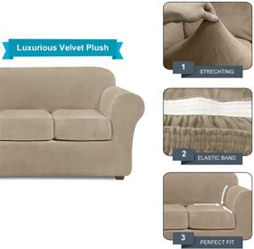 img 1 attached to NORTHERN BROTHERS Velvet Couch Covers for 3 Cushion Couch Sofa Stretch - 4-Piece Slipcover Set - Sofa Cover for Furniture - Sofa Protector - Machine Washable - Taupe