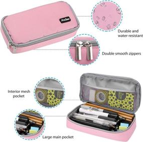 img 2 attached to 🎒 ProCase Pink Pencil Bag Pen Case: Large Capacity Students Stationery Pouch for School Office Supplies