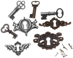 img 1 attached to Tim Holtz Idea-ology Metal Locket Keys with Fasteners - Pack of 4 Keys and 4 Keyholes, Various Sizes, Antique Finishes (TH92822)