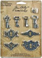 tim holtz idea-ology metal locket keys with fasteners - pack of 4 keys and 4 keyholes, various sizes, antique finishes (th92822) logo