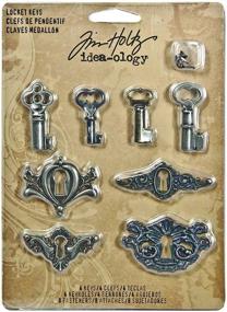 img 3 attached to Tim Holtz Idea-ology Metal Locket Keys with Fasteners - Pack of 4 Keys and 4 Keyholes, Various Sizes, Antique Finishes (TH92822)
