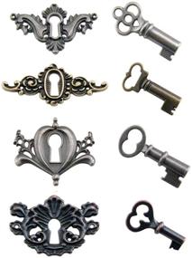 img 2 attached to Tim Holtz Idea-ology Metal Locket Keys with Fasteners - Pack of 4 Keys and 4 Keyholes, Various Sizes, Antique Finishes (TH92822)