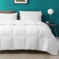 🛏️ cobnom down alternative comforter: twin all-season bedding - soft cotton cover, breathable eucalyptus microfiber duvet - machine washable, white logo