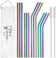 🌈 hiware 12-pack rainbow metal straws reusable with case - stainless steel drinking straws for 30oz and 20oz tumblers - dishwasher safe, includes 2 brushes logo