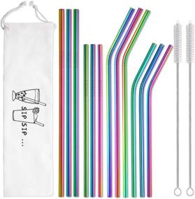img 4 attached to 🌈 Hiware 12-Pack Rainbow Metal Straws Reusable with Case - Stainless Steel Drinking Straws for 30oz and 20oz Tumblers - Dishwasher Safe, Includes 2 Brushes