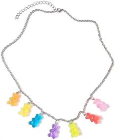 img 4 attached to RUIZHEN 7 Color Gummy Bear Necklace 🍬 - Colorful Resin Pendant for Women and Girls