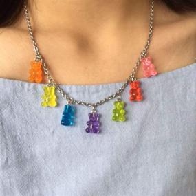 img 3 attached to RUIZHEN 7 Color Gummy Bear Necklace 🍬 - Colorful Resin Pendant for Women and Girls