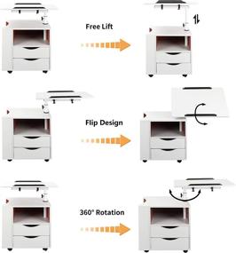 img 3 attached to DANSION White Bedside Table Workstation with Adjustable 🛏️ Swivel Tilt, Drawers, Magazine Holder, and Laptop Cart on Wheels