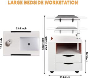 img 2 attached to DANSION White Bedside Table Workstation with Adjustable 🛏️ Swivel Tilt, Drawers, Magazine Holder, and Laptop Cart on Wheels