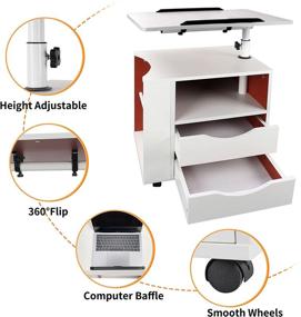 img 1 attached to DANSION White Bedside Table Workstation with Adjustable 🛏️ Swivel Tilt, Drawers, Magazine Holder, and Laptop Cart on Wheels