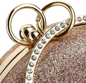 img 2 attached to Hurber Women's Top Handle Handbags Tote Bag Purse 🌹 Clutch Bag - Chain Circular Ring, Rhinestone Embellished (Rose Gold)