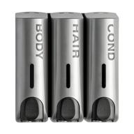 convenient and stylish draco trio wall mounted shampoo soap shower dispensers - 3x350ml refillable bottles in sleek silver logo