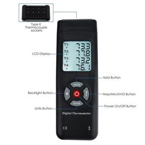 img 1 attached to 🌡️ Advanced 4-Channel K-Type Thermocouple Thermometer -50~1350°C (Max/Min/Avg) with Metal & Bead Probe and Backlight