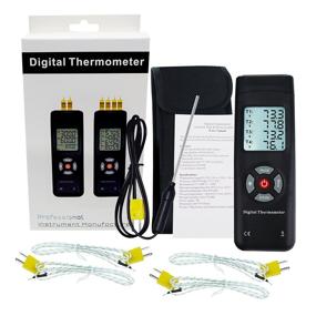 img 2 attached to 🌡️ Advanced 4-Channel K-Type Thermocouple Thermometer -50~1350°C (Max/Min/Avg) with Metal & Bead Probe and Backlight