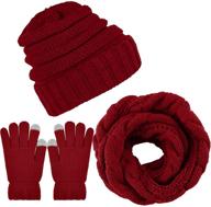 🧣 unisex winter warm knit scarf beanie hat and gloves set - soft stretch hat, scarf, and mitten set by aneco logo