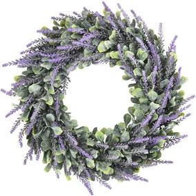 img 4 attached to 🌸 Dolicer Artificial Lavender Wreath: Elegant Spring Décor for Office, Garden Party, Wedding, or Home - 16.5'' Lavender Flowers Arrangement