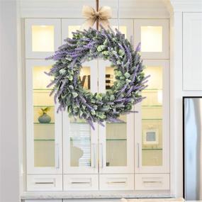 img 2 attached to 🌸 Dolicer Artificial Lavender Wreath: Elegant Spring Décor for Office, Garden Party, Wedding, or Home - 16.5'' Lavender Flowers Arrangement