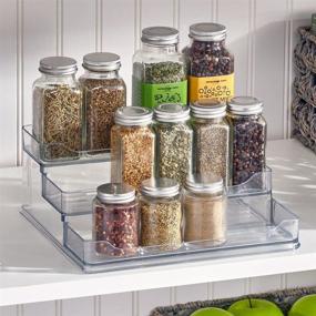 img 2 attached to mDesign 3 Tier Plastic Spice and Food Pantry Shelf Organizer - Stylish Compact Caddy Rack for Convenient Storage of Spices, Jars, and Herb Bottles in Cupboards, Shelves, or Refrigerator - Clear