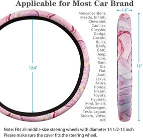 img 3 attached to Волнистая розовая мраморная обивка рулевого колеса WAVEYU для женщин