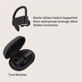 img 1 attached to 🎧 Беспроводные наушники Bluetooth 5.0, спортивные TWS мини-стереогарнитура с микрофоном HiFi Bass, защита от воды IPX7, мгновенное подключение, шумоподавляющие наушники (красные)