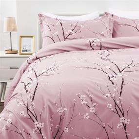 img 2 attached to 🌸 Flower Plum Blossom Printed Pink Floral Duvet Cover Set - Reversible Queen Size Bedding Set with 2 Pillowcases - 3 Piece Comforter Set in 100% Soft Microfiber – Queen Size 90"x90" (Not Comforter)