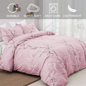 img 3 attached to 🌸 Flower Plum Blossom Printed Pink Floral Duvet Cover Set - Reversible Queen Size Bedding Set with 2 Pillowcases - 3 Piece Comforter Set in 100% Soft Microfiber – Queen Size 90"x90" (Not Comforter)