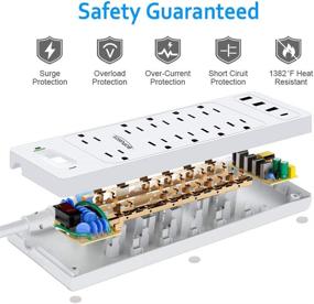 img 1 attached to 💡 10-розеточная полоса питания с защитой от скачков напряжения от BOPUROY с 3 портами USB A и 1 портом USB C, кабельом продления длиной 6 футов и плоским дизайном штепселя - идеальная полоса питания с USB для дома, офиса и путешествий.
