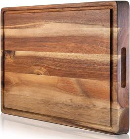 img 4 attached to 🧀 Premium Acacia Cutting Board & Professional Butcher Block | Extra Large Organic Chopping Block with Juice Groove | Ideal Meat & Cheese Serving Tray