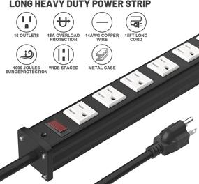 img 2 attached to 💪 Metal Power Strip with 16 Outlets and 15 FT Long Extension Cord - Heavy Duty Surge Protector Power Strip for Office, Home, Workshop, Garage, Warehouse (White), Wall Mountable