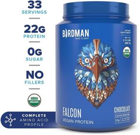 img 3 attached to Birdman Falcon Organic Vegan Protein Powder, Low Net Carbs, Keto-Friendly, No Added Sugar, Non-Dairy, Gluten-Free, Soy-Free, Lactose-Free, Non-GMO, Chocolate Flavor - 33 Servings, 2.18lb