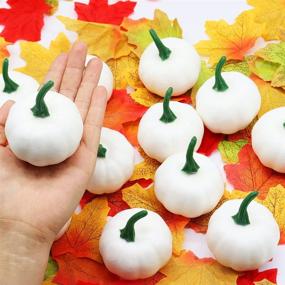 img 3 attached to 🎃 16PCS Small Artificial White Pumpkins for Halloween & Thanksgiving: Fake Pumpkins for Centerpieces, DIY Craft, Fall Harvest Decor, Wedding - with Fake Maple Leaves