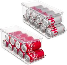 img 3 attached to Clear Plastic Stackable Refrigerator Organizer Bins: Pop Soda Can Dispenser & Beverage Holder, Fridge & Pantry Storage Rack for 9 Cans