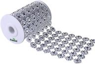 💎 pmland silver diamond mesh wrap ribbon - 4 inch wide 5 feet long, faux rhinestone crystal, flower shape design logo