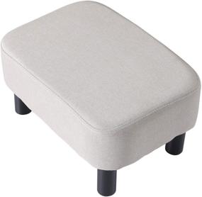 img 4 attached to 🪑 IBUYKE Small Footstool with Padded Seat, Linen Fabric Pouf, Pine Wood Legs - Ideal for Living Room & Bedroom, Linen RF-BD213
