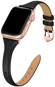 img 4 attached to 👌 Кожаные ремешки WFEAGL - тонкая кожаная замена для Apple Watch SE, Series 6, 5, 4, 3, 2, 1 - совместимы с 38 мм 40 мм 42 мм 44 мм (черный/розовое золото)