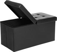 songmics 30-inch folding storage ottoman bench, flip lid chest footstool in black faux leather, ulsf45bk logo