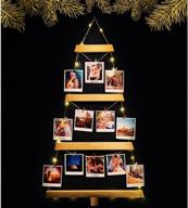 pixogo pine tree family tree picture frame collage: wall hanging photo display with 15 clips, string light, and christmas decorations логотип