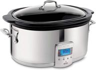 🥘 all-clad sd700450 oval-shaped slow cooker with black ceramic insert and glass lid, 6.5-quart, silver - programmable логотип