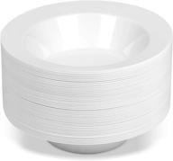 🍽️ 50-pack of premium heavy duty disposable dinnerware - 14 oz. large disposable white plastic soup bowls with real china design, by bloomingoods logo