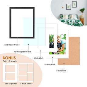 img 3 attached to 🖼️ 11x14 Black Solid Wood Picture Frame by LEHOM - Includes 3 Extra Mats for 8x10in, Two 5x7in, and Five 4x6in Photos - Shatter Resistant HD Glass - Wall Mounting and Tabletop Display - Pack of 1