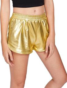 img 2 attached to 🌟 Shiny Metallic Shorts for Women - Stylish Elastic Waist Pants by SweatyRocks